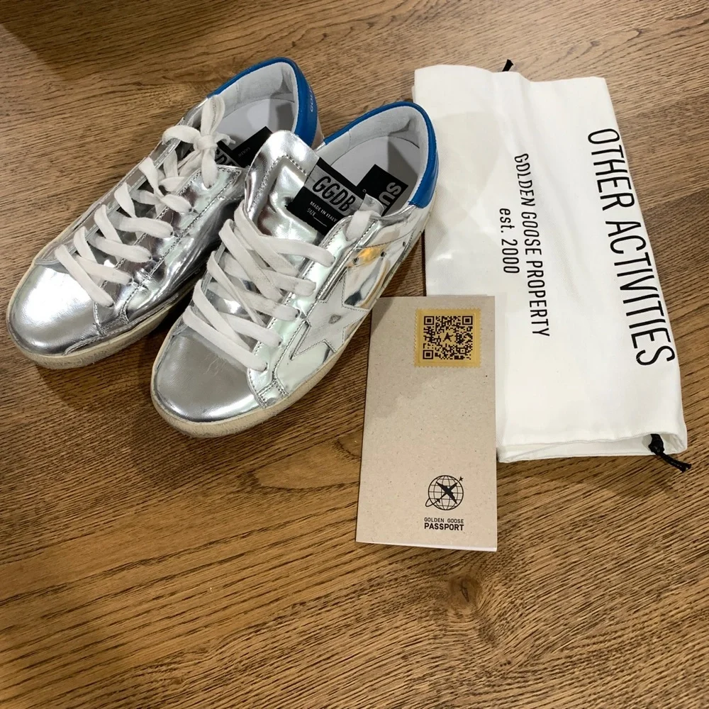- NEW Golden Goose Superstar Sneaker Metallic Silver White Blue 0703 - Picture 2 of 6